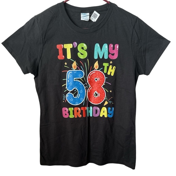 Port&Co “My 58th Birthday” Black Medium Short Sleeves TShirt Brand New - Picture 1 of 3